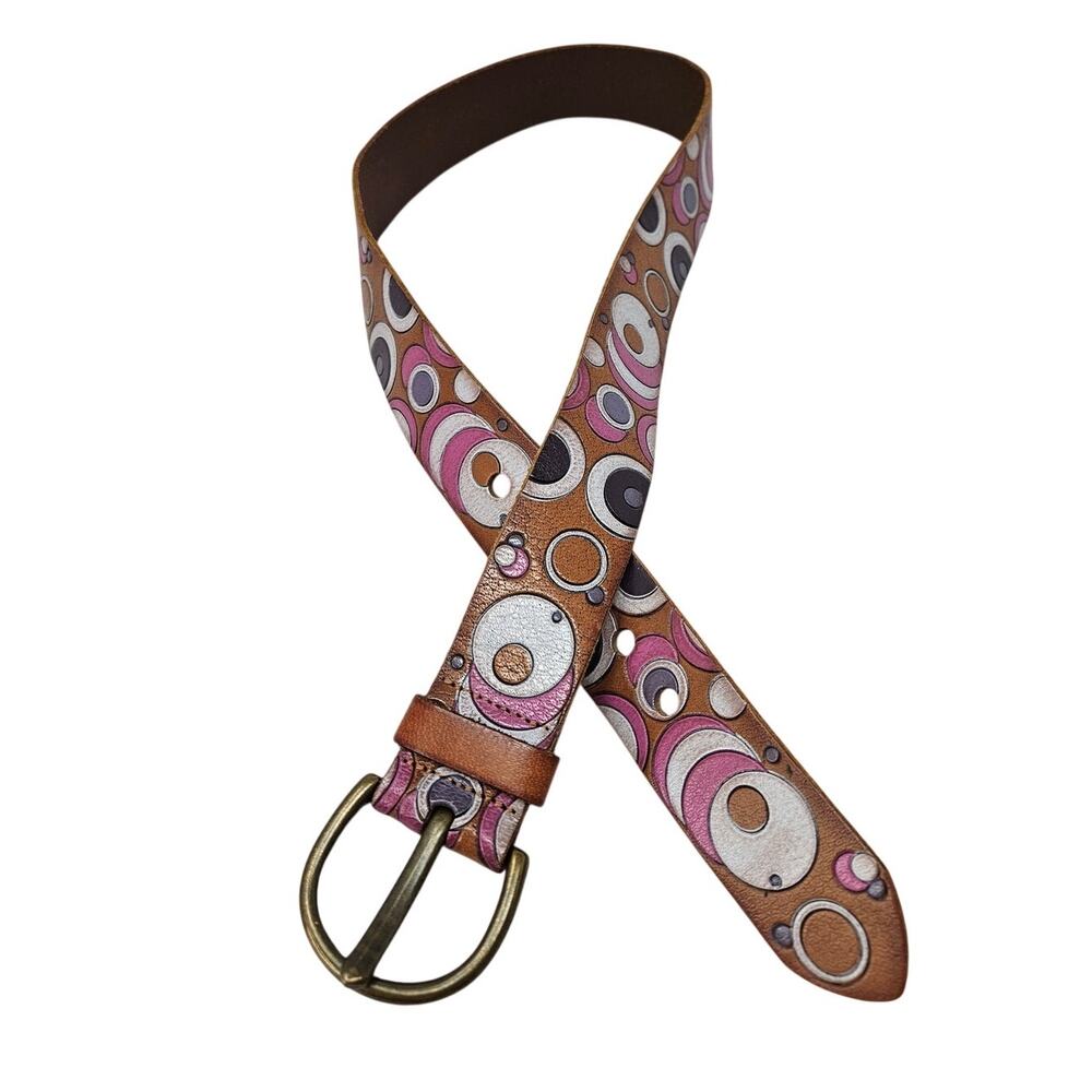 Vintage Y2K Gap M Brown Retro Disc Circle Geometric Disco Belt Pink Boho